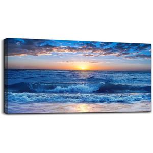 canvas wall art for living room Blue Ocean Sea sun landscape painting bathroom Wall Decor Ready to Hang for Home Decorations office family bedroom kitchen Works canvas Prints pictures 20" x 40"inch