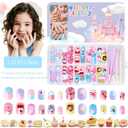 120Pcs Press on Nails for Kids Colorful Short Fake Nails for Children Cake Glue on Nails Acrylic Full Cover False Nail Art Sweetmeats Candy Stick on Nail Kits for Girls Kid Manicure
