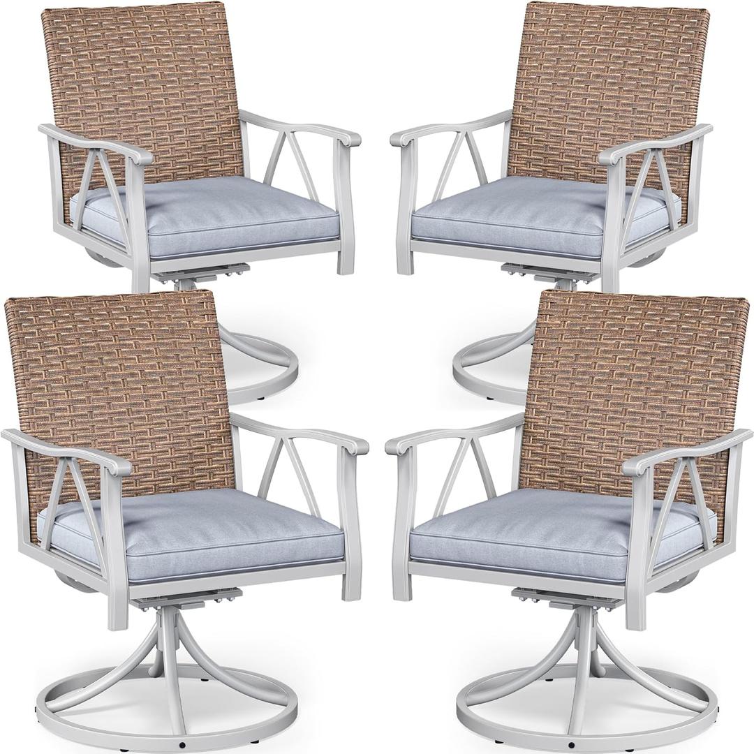 YITAHOME Patio Rocking Chairs Set of 4, Outdoor Patio Furniture Dining Rocking Chairs, All-Weather Rattan Conversation Chairs with Soft Cushions for Backyard Deck (Gray)
