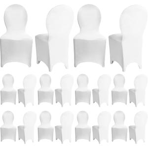 Moukeren 20 Pcs Wedding Chair Covers Spandex Folding Chair Covers Stretch Universal Polyester Fitted Seat Slipcovers for Wedding, Banquet, Celebration, Holidays, Dining Room, Living Room (White)