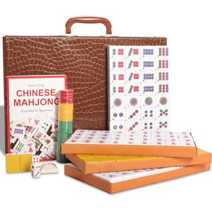 Chinese Mahjong Game Set, Mahjong Tiles Set with 146 Numbered Large Tiles (Yellow), Chinese Mahjong Set with Brown Carrying Case Chinese Mahjong Game Set, Mahjong Tiles Set with 146 Numbered Large Tiles (Yellow), Chinese Mahjong Set with Brown Carrying Case