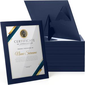 Tatuo 50 Pcs 8.5 x 11 Paper Picture Frames Document Horizontal Paper Certificate Holders Display Gallery Wall Frame Art with Easel Photo Certificates Degree Diplomas (Navy Blue)