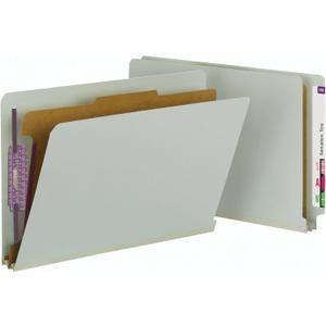 Smead 100% Recycled End Tab Pressboard Classification File Folder with SafeSHIELD Fasteners, 1 Divider, 2" Expansion, Legal Size, Gray/Green, 10 per Box (29800)