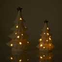 WDS WONDROUS Ceramic Christmas Tree White with Lighted Decor, 2 Pcs Christmas Trees Figurines with Lights, Small Xmas Tree with Star for Tabletop Mantel Shelf Fireplace (5.1x5.1x9.0in, White and Gold)