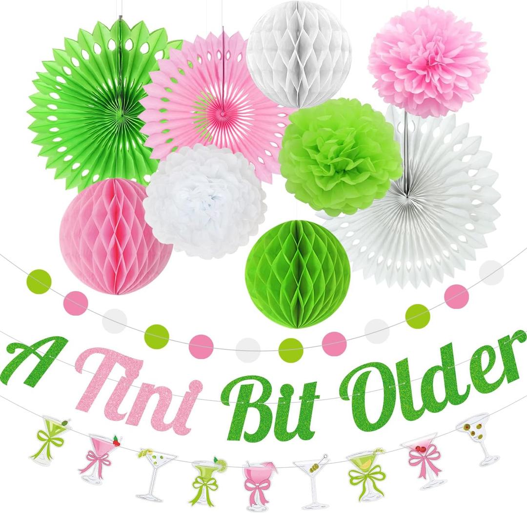 A Tini Bit Older Birthday Martini Bow Birthday Party Decorations Martini Banner Paper Lanterns Pom Poms Fan, Tiny Bit Older Party Decor for Hawaiian Summer Party Decorations