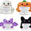 Muyiz 4 Pack Knitted Wool Halloween Toys with Positive Card Crochet Dolls for Halloween Party Favors Treat Bags Cheer Up Gifts( 10 packs)