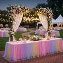 6 pk 6ft Rainbow Tulle Tablecloth for Rectangle Tables, 2-in-1 Pastel Color Table Covers with Tulle Skirt,Wrinkle Free Stretchy Ruffle Tulle Table Cloths Fitted for Wedding Party Banquet Vendor