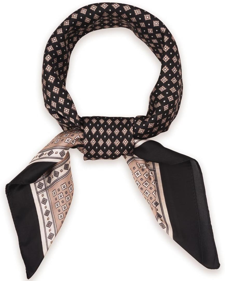 27.5" Fashion Satin Scarf - Super Soft Head Bandanas Silk Like, Medium Square Asthetic Handbag Scarf Versatile Neckerchief for Women (Black-Plaid)
