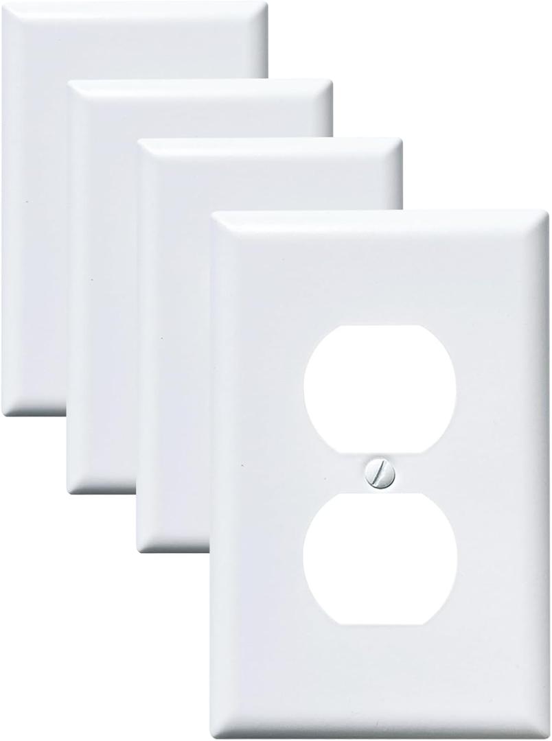 Metal Electrical Outlet Covers, light Switch Cover Wall Plates, Mid Size 3.16''*4.92'' Switch Plate, Wall Plates of Various Styles for Indoor and Outdoor Pure White (1 Gang Duplex 4 PK)