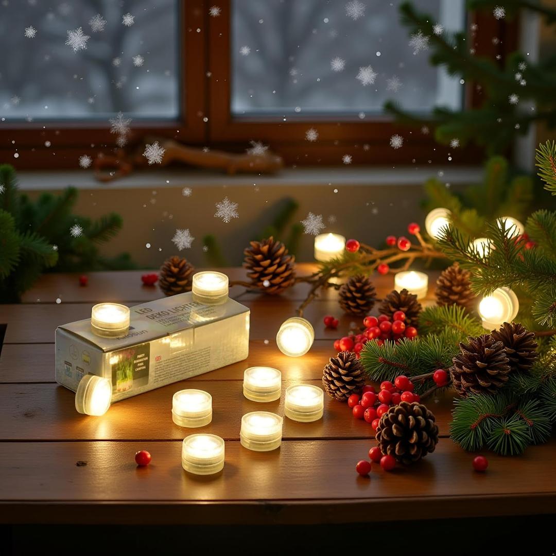 Mata Leon Mini Waterproof Battery Christmas LED TeaLight 20pcs 1.2" Battery Powered LED Puck Accent Light for Party Events Wedding Hallowen Pumpkin Light Pond Fountain Decor(Warm White)