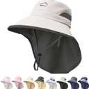 Kids Sun Hat UPF50+ Sun Protection Boys Bucket Hat Summer Girls Beach Hats with Neck Flap Adjustable Fishing Safari Hat (1pack-lightgrey)