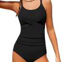 WIQI Girls Swimsuit Criss Cross Ruched One Piece Bathing Suit for Girls Adjustable Tie Back Swimwear 9-16Y (15-16 Years, Black)