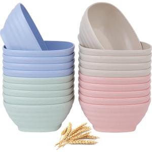 SOUJOY 20 Pack Unbreakable Cereal Bowls, 20 Oz Wheat Straw Bowls, Reusable Soup Bowls for Snacks, Rice, Condiments, Side Dishes, Ice Cream, Microwave and Dishwasher Safe