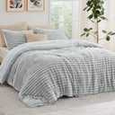 Bedsure Comforter Set Queen Size - GentleSoft 3 Pieces Double-Side Fleece Fluffy Light Grey Comforter Set, Cozy Striped Room Decor Aesthetic, Luxury Bedding Queen Size, 2 Pillowcases, 90x90 Inches