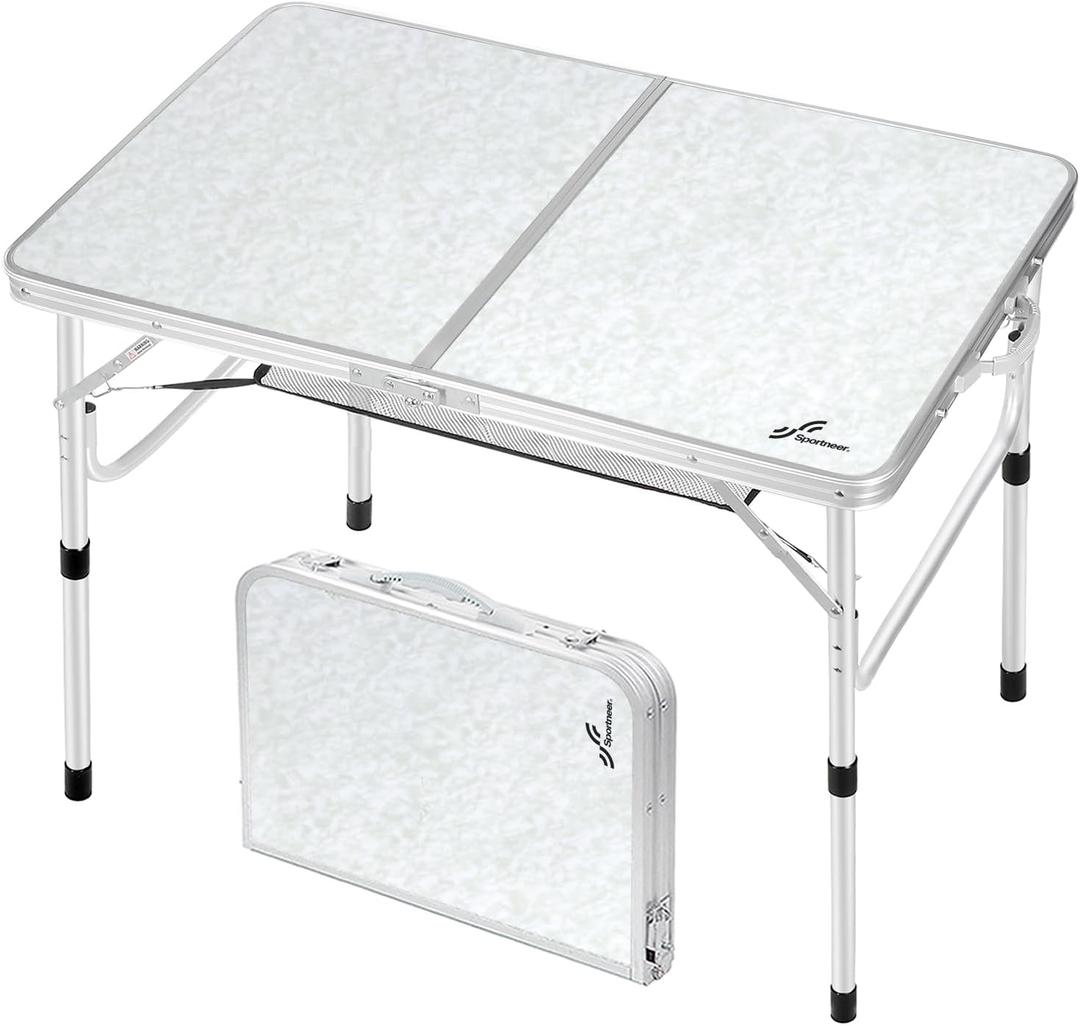Sportneer Camping Table: Adjustable Height Small Folding Table 35.4" L x 23.6" W 2 Height with Mesh Layer - Compact & Portable Camping Essentials for Outdoor Camp Garden Picnic BBQ Dining Cooking