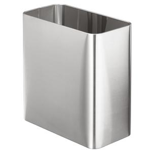 mDesign Stainless Steel Slim Rectangular Modern Metal 2.6 Gallon/10 Liter Trash Can Wastebasket, Garbage Container Bin for Bathroom, Bedroom, Kitchen, Home Office; Holds Waste, Recycling - Chrome (Brushed)