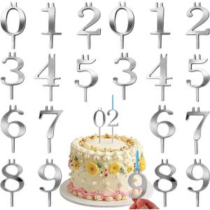 Reusable Number Birthday Candle Holder Set, Digital Birthday Cake Candle Holders Set, Silver Cake Topper Decorations, Adjustable Candles Stand, Party Cakes Accessories (2sets)