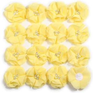 50 Pcs 2" Mini Chiffon Flowers with Rhinestones for Baby Girls Hair Accessories Artificial Fabric Flowers for Headbands Craft Projects (Yellow)