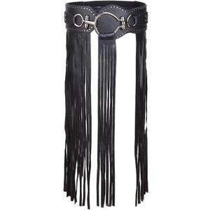 GORGECRAFT PU Leather Tassel Waist Belt Black Vintage Punk Wide Long Fringe Dress Belt Adjustable Women Jeans Skirt Boho Waistband Gothic Body Harness for Halloween Party Dance Cosplay Costume