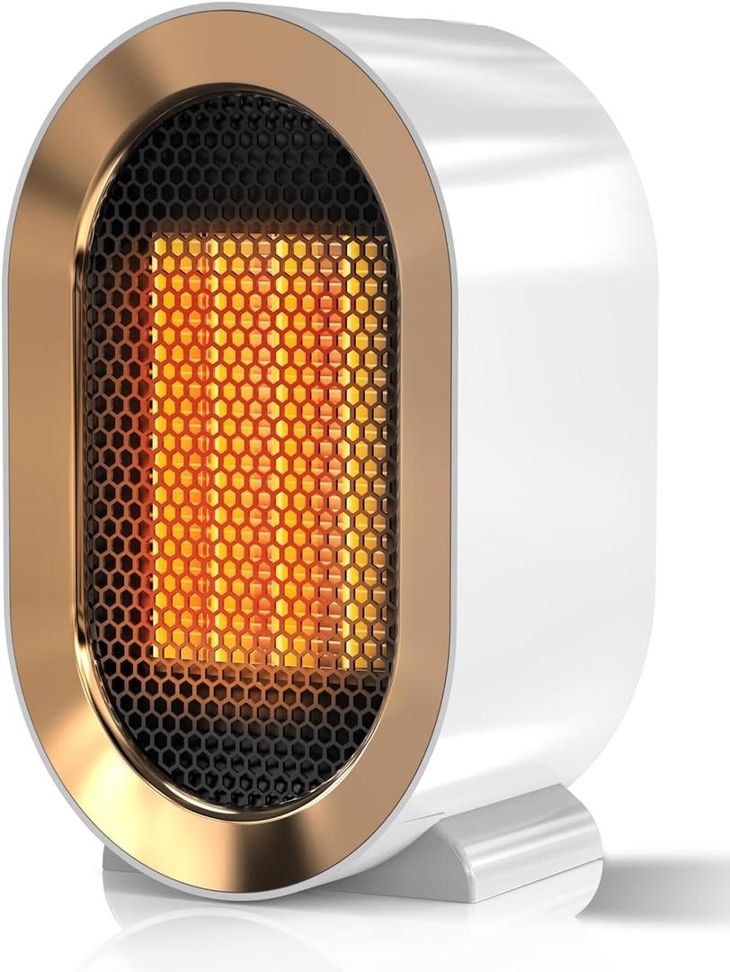 QQT Space heater, Corded Portable PTC Ceramic Space Heater for Indoor Use, Quiet Desk Heater for Office, Energy-Saving Bathroom Heater, Tipping and Overheating Protection, Dumping Shutdown, White