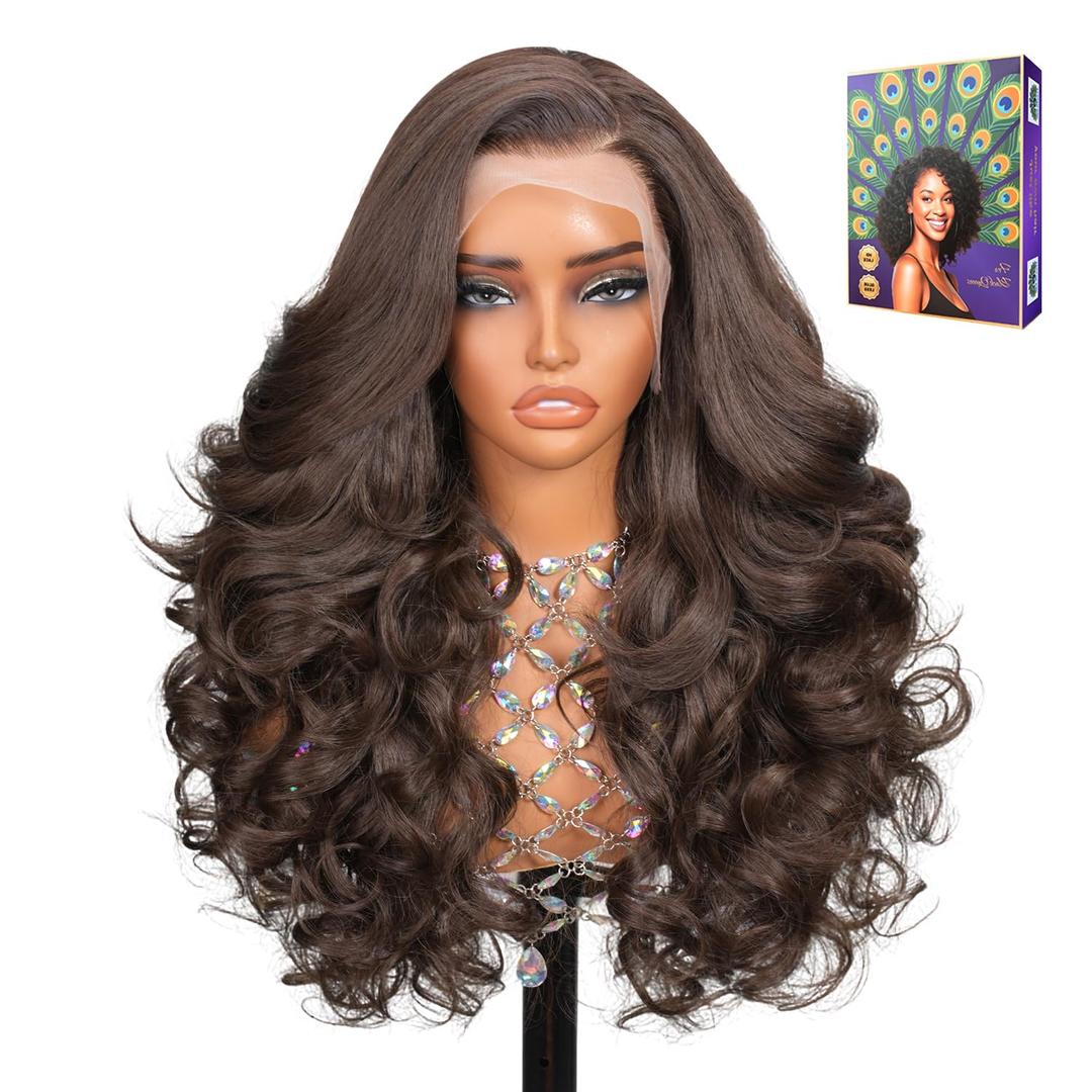 13x4 Glueless Wigs HD Transparent Lace,Wear and Go Synthetic Wig,C Part,200% Density Body Wave with Baby Hair,Pre-Plucked Frontal Wigs for Women (Chocolate Brown, 24 inch, Body Wave)