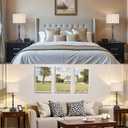 Vintage Brown Scalloped Table Lamp, Rustic/Farmhouse Pleated Lamp, Scalloped Lampshade and Bamboo Lamp Post, for Living Room Bedside Side Table (21.4'' Tall Pack of 1)