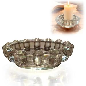 Bubble Glass Candle Holder – 5" Decorative Crystal Candle Dish, Thick Glass Tray for Tealights, Scented Candles, Aroma Stones & Reed Diffusers(Crystal Clear)