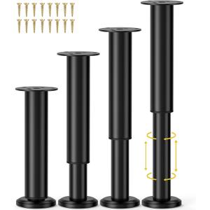 Wlrrcwdttc 4 Pcs Adjustable Bed Center Support Legs 7.08-12.2 inch for Bed Frame/Bed Center Slat, Metal Adjustable Furniture Legs for Bed/Cabinet/Sofa/Dresser/Couch/Table, Heavy Bed Legs Replacement (Black)