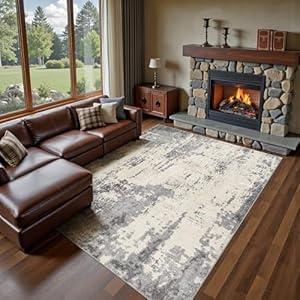 UERMEI 8x10 Area Rug Living Room Rugs - Washable Neutral Modern Abstract Soft Thin Rug Indoor Floor No Slip Rug Carpet for Bedroom Under Dining Table Home Office Decor - Grey/ Light Brown