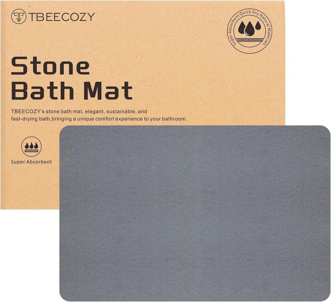 Stone Bath Mat, Diatomite Fast Drying Non Slip Stone Shower Mat, Super Absorbent for Bathroom & Kitchen, Multi-Use as Pet Mat, Easy to Clean 16"x24", Gray (Style 08-gray)