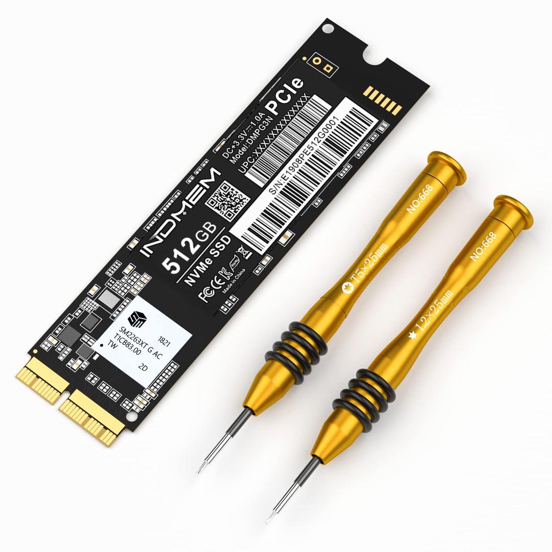 INDMEM 512GB NVMe PCIe SSD 3D TLC NAND Flash Hard Drive Disk 512G Only for Late 2013 - Mid 2015 MacBook Pro, Mid 2013-2017 MacBook Air, Late 2013-2017 iMac, Late 2013 Mac Pro, Late 2014 Mac mini