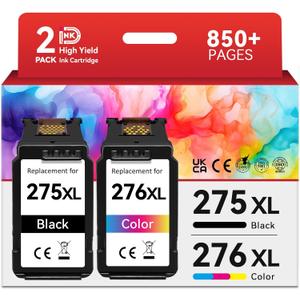 PG-275XL CL-276XL Compatible for Canon 275 and 276 Ink Cartridges Combo Pack PG 275 CL 276 XL Work for Canon Pixma TR4720 TS3720 TS3522 TS3520 TS3722 TS3500 TR4722 TR4723 TR4700 TS3700 Printer