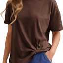 Cicy Bell Womens Summer Short Sleeve Tops Casual Crew Neck T-Shirts Loose Fit Twist Front Basic Tees Coffee (Brown, L)