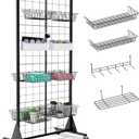 1-Pack Grid Wall Panels, 2' X 5.5' Ft Gridwall Panel Display Stand, Heavy Movable Floorstanding Detachable Gird Wall Panels,Suitable for Art Fairs(with Extra 10 Hooks