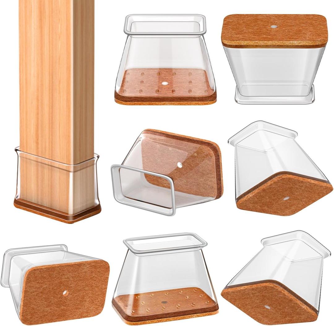 Chair Leg Floor Protectors Rectangle, Silicone Chair Leg Protectors for Hardwood Floors, Chair Leg Caps Covers Protect Wooden Floors from Scratching 20 Pcs Medium (Fit Perimeter 3-3/4'' to 4-7/8'')