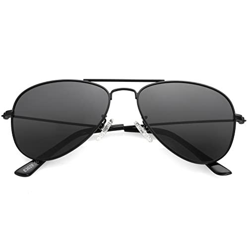 2 Pack Kursan Kids Polarized Aviator Sunglasses for Litter Girls Boys Metal Frame Mirrored Lens Juniors Sun Glasses Age 3-8 (Black/Black)