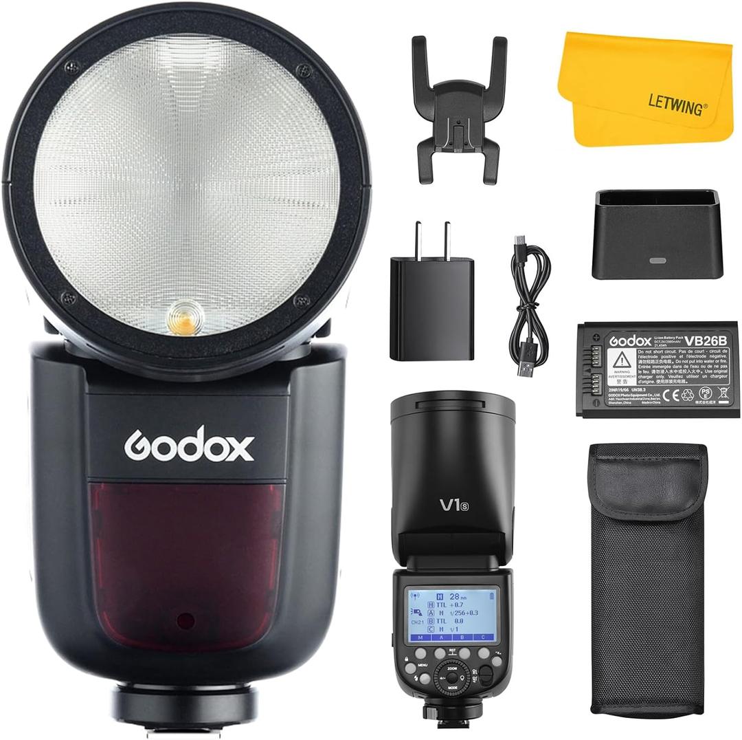GODOX V1 V1-S Flash for Sony, 76Ws 2.4G TTL Speedlite for Sony HSS 1/8000s, 480 Full Power Shots, Rechargeable Li-ion Battery, 1.5s Recycle Time, 10 Levels LED Modeling Lamp