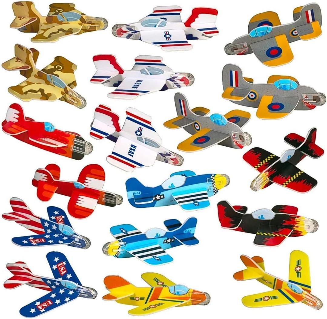 Neliblu Bulk Pack of 72 Carnival Prizes and Foam Airplanes for Kids - Party Pack Individually Wrapped Flying Paper Planes - Assorted Designs - Foam Airplanes for Kids Party and Pinata Filler