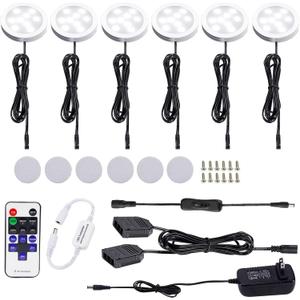 AIBOO 12V LED Under Cabinet Lights Kit 6 Pack Black Cord Aluminum Puck Lights for Kitchen Counter Closet Lighting with Wireless Dimmable RF Remote Control 6 Lights 12W (6000K Daylight White) AIBOO 12V LED Under Cabinet Lights Kit 6 Pack Black Cord Aluminum Puck Lights for Kitchen Counter Closet Lighting with Wireless Dimmable RF Remote Control 6 Lights 12W (6000K Daylight White)
