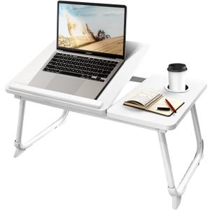 CloudTrip Laptop Desk for Bed or Couch, Lap Desk, Woking in Bed Desk, Home Office Desks, Breakfast Tray, Desk with Cup Holder, Watching Movies in Bed, Laptop Stand for Bed, Fordable Legs Desk (White), 13"D x 22"W x 9.85"H