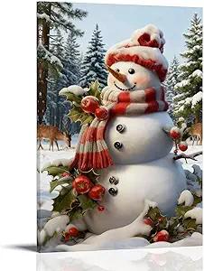 Christmas Snowman Christmas Wall Art Snowman Christmas Winter Canvas Print Posters Christmas Decor Forest Wall Art Seasonal Decor Art (1) 12x18inch(30x45cm)