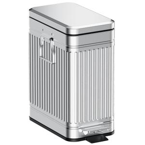 Small Trash Can with Lid Soft Close-10L/2.6 Gal Stainless Steel Outdoor Dog Poop Garbage Can-Metal Waste Bins with Pedal for Bathroom Bedroom Office-Silver