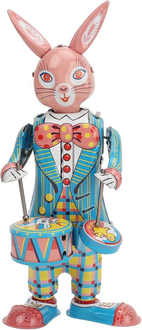 BYERZ Retro Rabbit Clockwork Toys, Rabbit Wind Up Toys Simple Fine Workmanship Swinging Drumming Tinplate for Collection