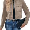 GORGLITTER Women's Zip Up Crop Jacket Faux Suede Long Sleeve Cropped Cargo Jacket Outerwear Trendy Jackets 2025 (Apricot, S)