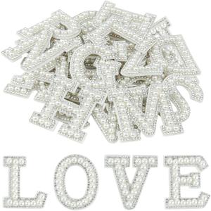 Morcheiong 26Pcs Pearl Rhinestone Letter Patches Self Adhesive A-Z, Stick on Pearl Letter Patches for Clothes, Fabric, Backpack (White) (26Pcs 1.8")