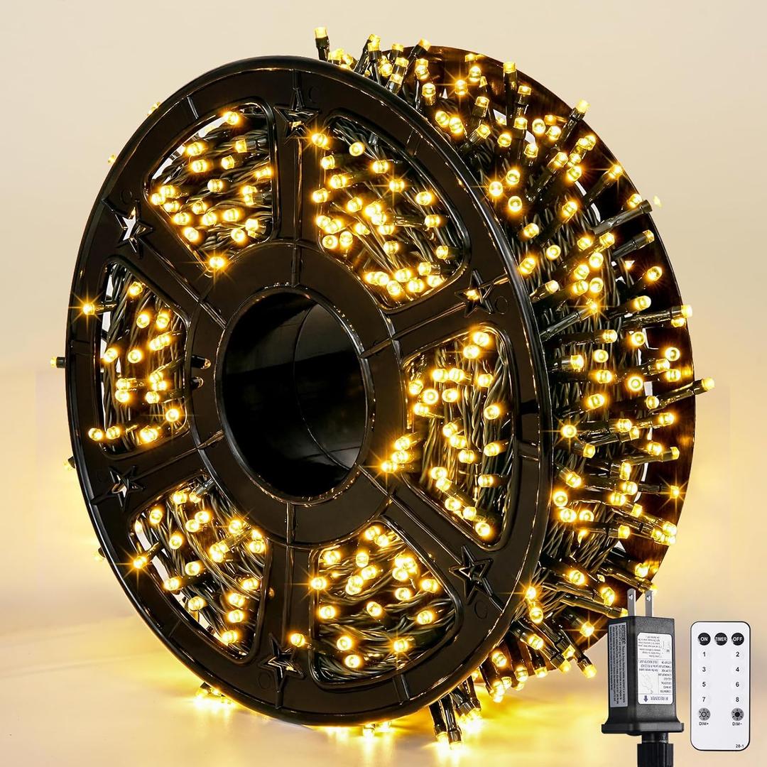 JMEXSUSS 272ft 800 LED Outdoor Christmas Lights, 8 Modes Warm White Christmas Tree Lights Green Wire, Waterproof Led String Light for Outside Indoor Xmas Party Tree Decor