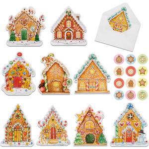 Hotop 36 Set Christmas Cards Gingerbread House Greeting Cards for Kids with Gingerbread Stickers and Envelopes Cute Funny Folding Christmas Cards for Card Making Christmas Party DIY Cards Supplies