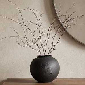 Small Blak Ceramic Vase - 6.1 Inch Small Black Round Vase, Rustic Farmhouse Vase for Home Decor, Dining Table, Shelf, Bedroom, Living Room, Kitchen, Office, Bathroom, Mantle, Centerpiece Dcor