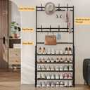Coat Rack Shoe Rack With Storage Shelf Freestanding with 8 Hooks for Entryway Bedroom Closet 4 Tier, Black