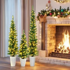 Set of 3 Pre-Lit Artificial Christmas Trees with 230 Warm White LED Lights